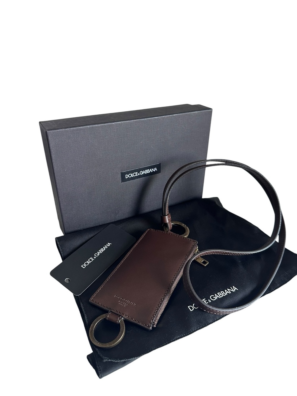 Dolce & Gabbana Brown Leather Wristlet with Gold Hardware